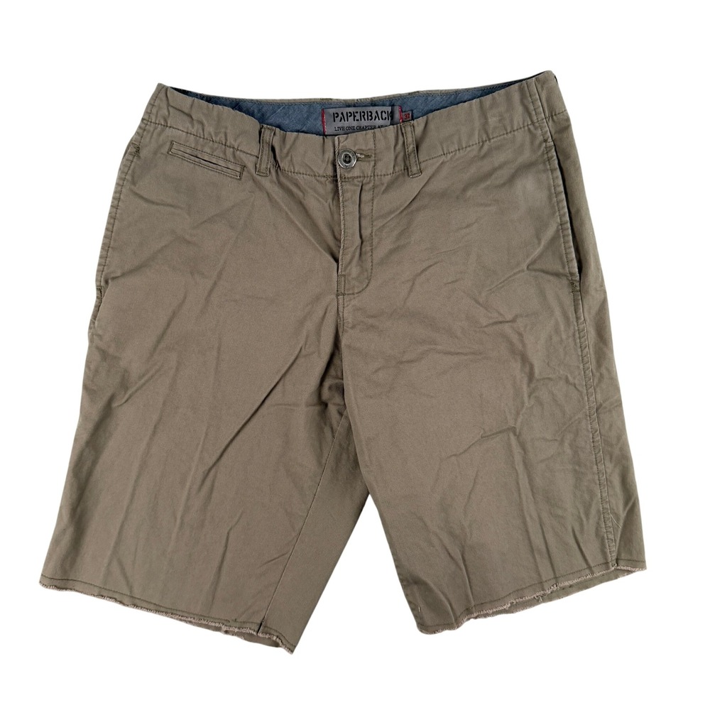 Paperbacks Shorts Mens 32 Brown Twill Raw‎ Hem Casual Classic Chino Zip Fly